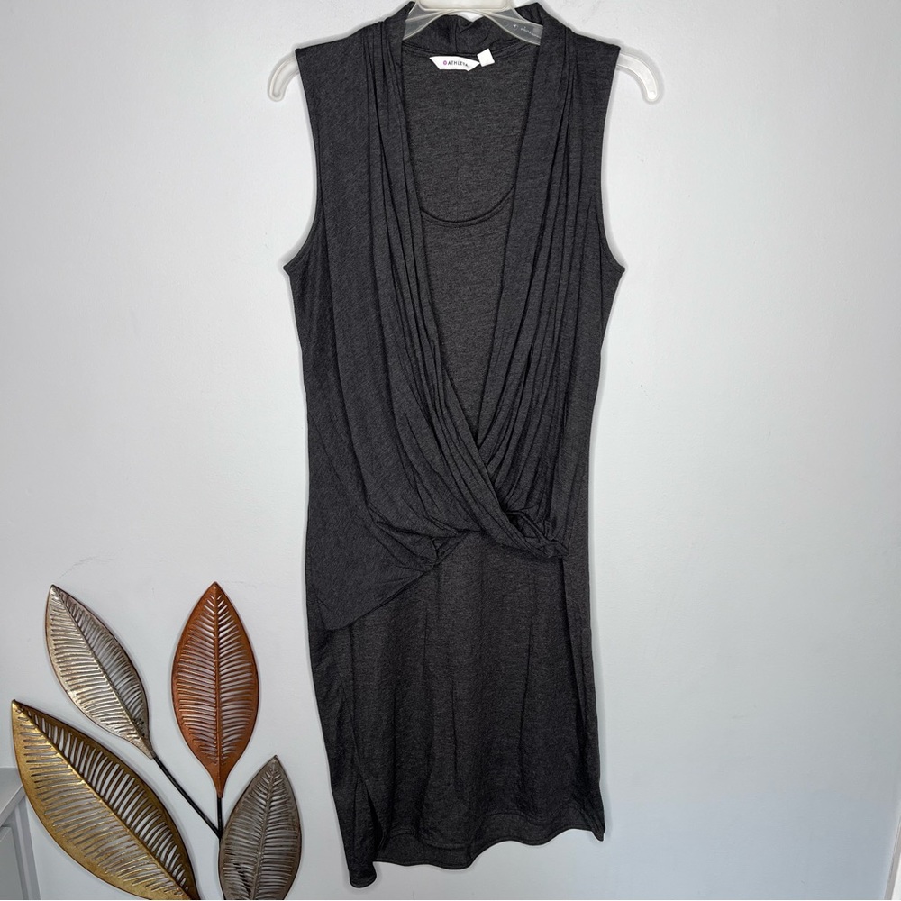 Athleta Dress Women Heathered Gray Crisscrossed‎ Draped Ruched Front J4